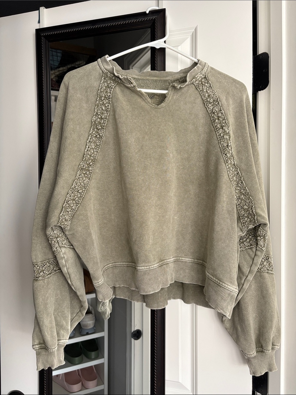 aerie Olive Green Washed Distressed Sweatshirt